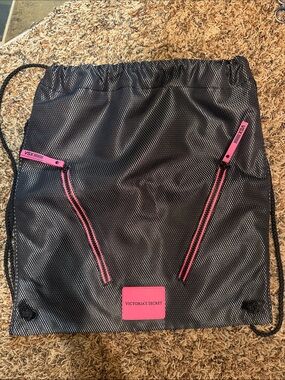 Victoria's Secret Black Drawstring Backpack with Pink Accents